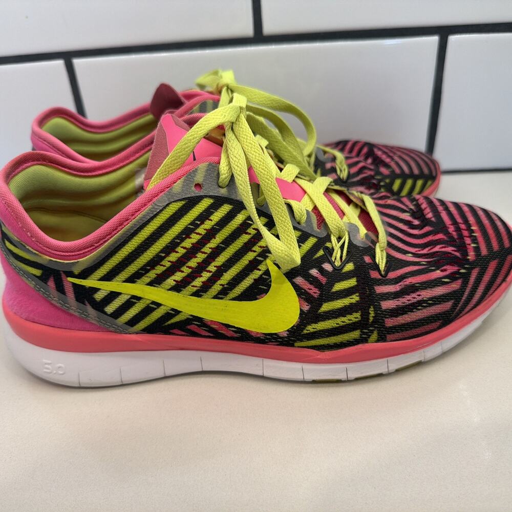 Nike Women's Nike Free 5.0 TR FIT PRT 704695 600 Pink Pow/‎ Volt Blk Sz 6.5